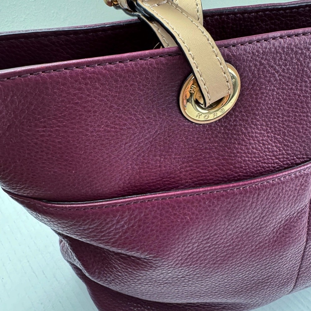 Michael Kors Bedford Pocket Tote Plum Pebble Leather Gold large Bag - Picture 7 of 12